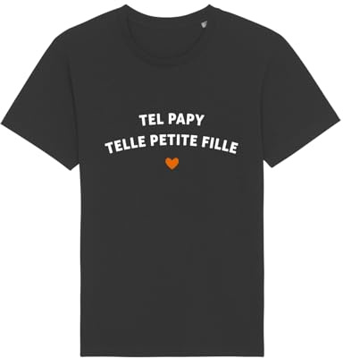 We Are Family, Tee Shirt Humoristique pour Homme, Tel Papy Telle Petite Fille Waf, Manches Courtes, Col Rond, Cadeau Original, Tshirt Humour 100% Coton Bio, Noir, Taille L