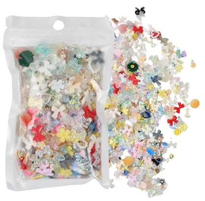 Lot de 500 Charmes D'ongles 3D, Multistyle Perles Décoratives pour Nail Art, Aléatoire Bijoux Ongle de Résine, Coeur Ours Noeud Papillon Fleur Nail Art Bijoux pour Femmes Filles DIY