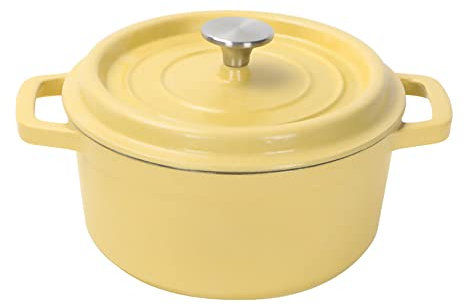 QTANZIQI Enameled Cast Iron Dutch Oven with Lid - 2.45 Quart Enamel Coated Cookware Pot, Long-Lasting, Naturally Non-Stick Enamel Dutch Oven Yellow 22cm