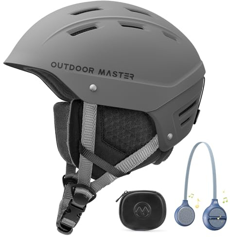 OutdoorMaster Kelvin II Ski Helmet and Wireless Bluetooth Set - Adjustable Fit Snowboard Helmet with Drop-in Headphone - Snow Sports Helmet for Men Women & Youth - Matte Gray, L