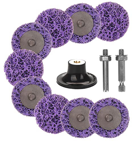 50-mm-Streifenscheiben, Abstreifrad, Poly-Rostentfernungsrad, 9-teiliges Schleifmittel, Easy Strip & Clean-Schnellwechselscheibe mit 2-Zoll-Pad-Halter, for Stabschleifer, Bohrer, entfernt Rost, Farbox