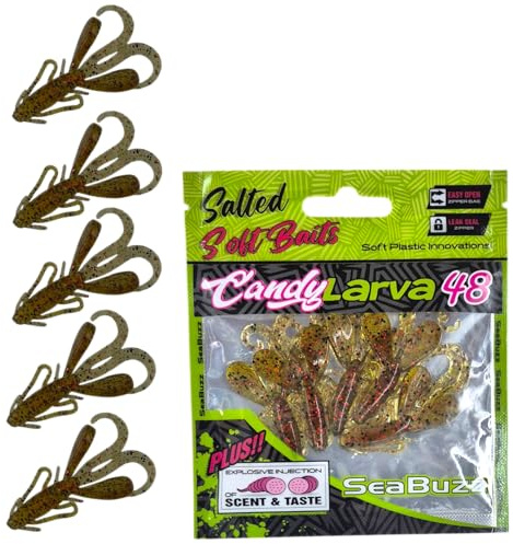 SEABUZZ Gummifische Angelköder Set Candy Larva 5Stk x 48mm Hecht Forelle