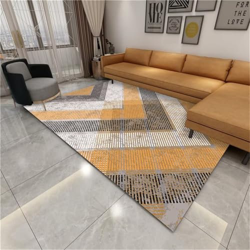 Kunsen Living Room Rug flokati Teppich waschbar Anti-Allergie Gelbe traditionelle Schlafzimmer Teppich Linie Dekoration Fuzzy Design leicht zu pflegen Wohnzimmer möbel modern Teppich 70X140CM