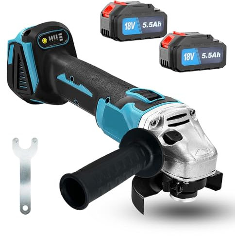 Cordless Angle Grinder Compatible with Makita 18V Battery 125mm Brushless Angle Grinder 9000RPM Variable Speed with 2 x 5500mAH Batteries for Cutting Grinding Polishing
