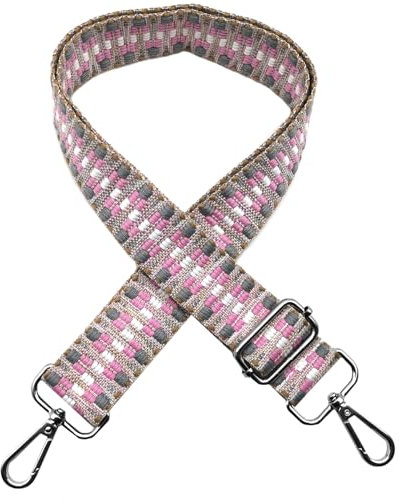 Sangle Sac Bandouliere pour Sac Réglable Bandouliere Sac a Main avec Mousqueton Argent 3.8cm Bretelles Larges, Sangle de Remplacement pour Sac Femmes, Crossbody, Gris/Rose, S30