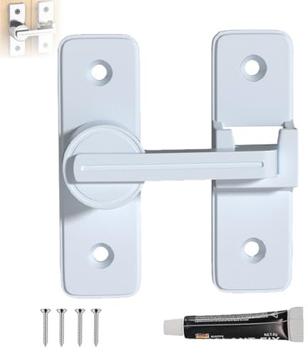 Serratura Porta Scorrevole 180° Fermo Gancio a Porta Ribaltabile, Chiavistello per Porta in Legno, Serratura Porta Interna, per Porta, Finestra (Bianco-180°)