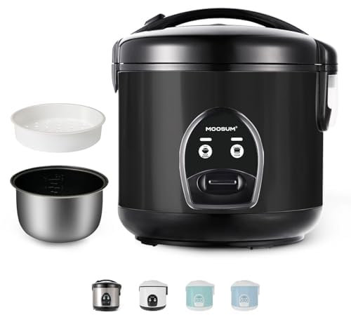 MOOSUM Olla Arrocera Electrica y Vaporera con Función de Mantenimiento del Calor, 1,8L - Para 3-10 Personas - Revestimiento de Cerámica - cuchara de arroz y vaso medidor, Negro