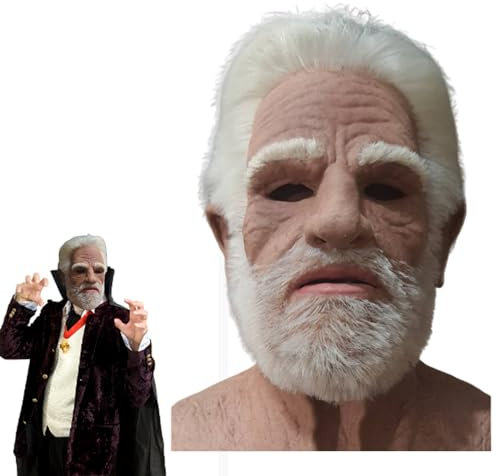 Gesichtsmaske, alte Mannmaske für Halloween realistische Gesichtsmaske Latex atmungsaktives Falten Gesicht weiße Haare und Bart Old Man Halloween Maske für Halloween -Requisiten Cosplay -Party -Maske