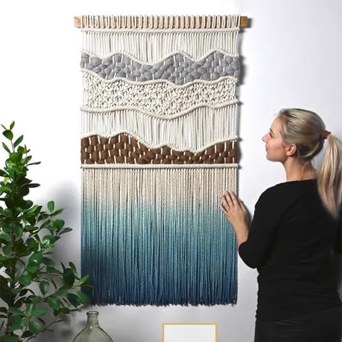 WABMJGW Makramee-Wandbehang, Dip-Dye, großer Makramee-Wandteppich, Boho-Heimdekor, handgemachte Batik-Kunst, Baumwollseil, böhmische Wanddekoration für Schlafzimmer und Wohnzimmer,A 110 x 200 cm