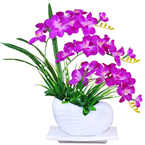 TONZN Bouquet de fleurs artificielles avec vase, plantes artificielles pour intérieur, maison, fête, décoration de table, fleurs artificielles