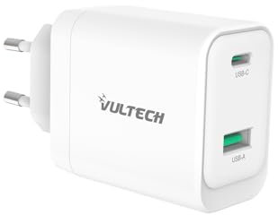 VulTech CC45-1C1A - Caricatore Universale 45W GaN USB + Type-C/USB-C PD3.0 QC3.0 PPS, Compatibile con iPhone,Samsung,Xiaomi,Oppo,Google Pixel,Realme, Tablet e Notebook – Bianco, Compatto