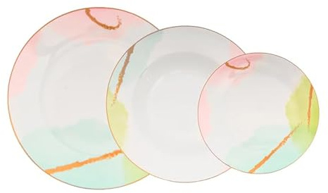 Villa Altachiara Set 6 Persone, Servizio 18 Pezzi in Porcellana, Piatti Piani 25 cm, Fondi 29 cm, Frutta 22 cm, Moderni, Colorati, Adatti a Microonde e Lavastoviglie