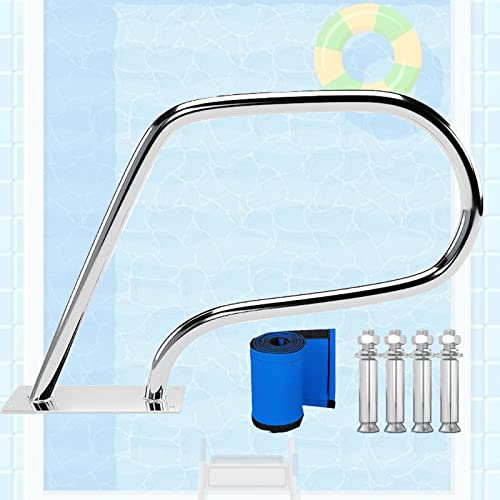 Pool Handrails Swimming Safety Hand Rail, Stair Rail Rated 250Lbs Load Capacity, Handrail with Blue Grip Cover, Screws/22 * 30 inch