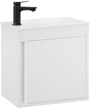 Kometmöbel Waschtisch Set 50 cm Vormontiert Klein Waschbecken mit Unterschrank 50cm Hochglanz Weiß (Hochglanz Weiß 50cm, Ohne Wasserhahn)