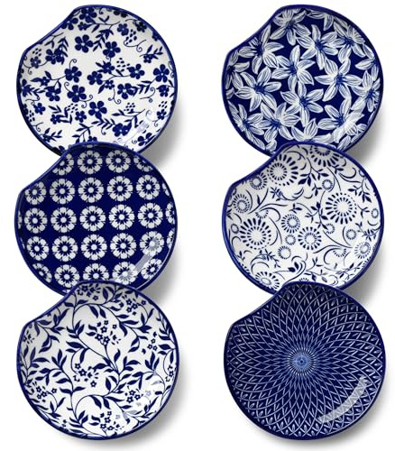 vancasso 6-Pack Ceramic Spoon Rest for Stove Top, Decorative Ceramic Cooking Spoon Holder for Kitchen Counter, 4.8 Inch Blue White Chinoiserie Floral Spoon Rest, Farmhouse Style, Heat-Resistant