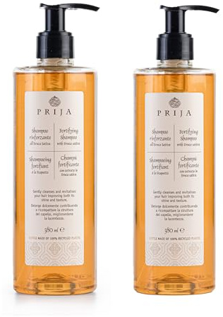 Prija Fortifying Shampoo with Eruca Sativa for All Hair Types 2x 380ml | Cleanses and Revitalises Hair. Boosts Shine and Improves Texture. Hydrating Formula with Pump Dispenser.