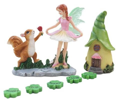 Lerpwige Statua di scoiattoli per la decorazione del giardino trifoglio ragazza e prati prato ornamento scoiattoli e ragazza scultura racconto accessori da giardino