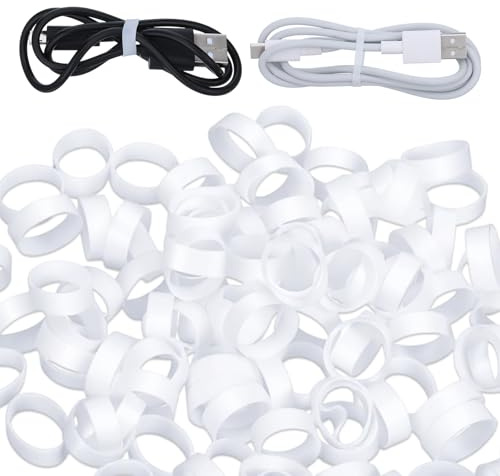 Larrel 200 Stück Silikon Gummibänder, Datenleitungen Silikon Kabelbinder Rutschfeste Kleine Gummibänder Wiederverwendbare Kabel Organizer für Kabelmanagement, Home Office, Schulorganisation, Weiß