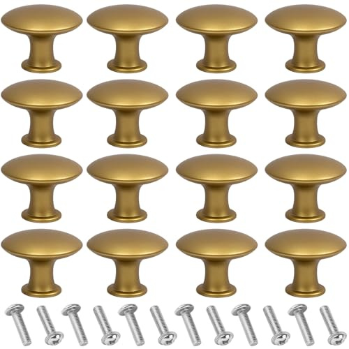 BrKern 12er Möbelknöpfe Gold, Schrankknöpfe Vintage - Set Möbelknöpfe in Antik Gold, Schrankgriffe für Schubladen & Türen, Runde Schubladenknöpfe aus Metall
