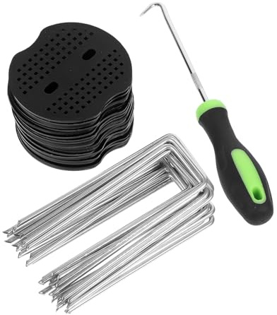 Lurrose Estacas Forma de U para Césped Artificial y Tela Antihierbas Clavijas Galvanizadas de Acero 4X10 CM con Juntas y Gancho Paquete de 41 Piezas para Fijación de Jardines y