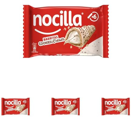 Nocilla, Barritas, Cookies&Cream, Con Crema de Leche y Avellanas y Trocitos de Galleta de Cacao, Sin Aceite de Palma - Pack de 6 Unidades- 129g (Paquete de 4)