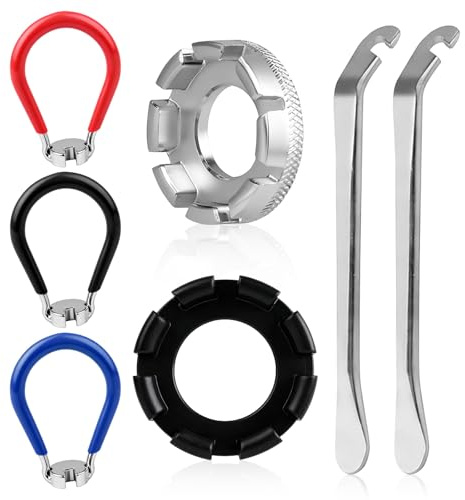 7 Stück Fahrrad Speichenschlüssel Set, Fahrradspeichen mit 2 Reifenhebern | Universal Speichenspanner für Fahrrad, Teiliger Fahrrad-Reparaturwerkzeugsatz, Fahrradreparatur, für Fahrrad, Bike