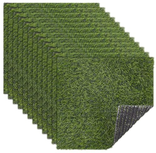 FINGERINSPIRE 12 alfombras de césped artificial de 30 x 30 cm, de plástico resistente, forma cuadrada, de hierba verde artificial para decoración de balcón, proyectos de bricolaje
