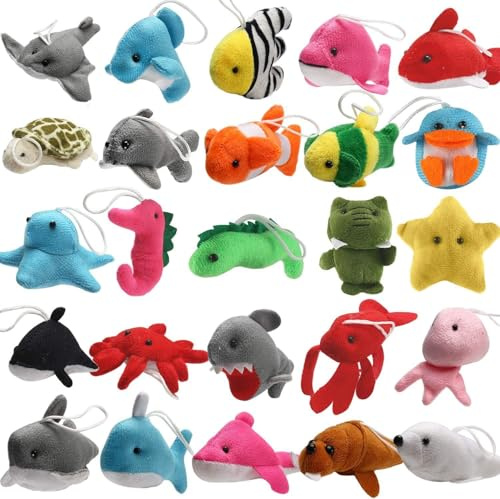 25 Mini-Meerestiere Plüschtiere, Schlüsselanhänger für Jungen und Mädchen
