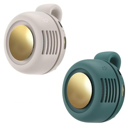 Ahuccf Portable Clip-On Fan, Mini USB Rechargeable 360° Rotatable Fan, 3-Speed Silent Mini Bladeless Fans (White and green)