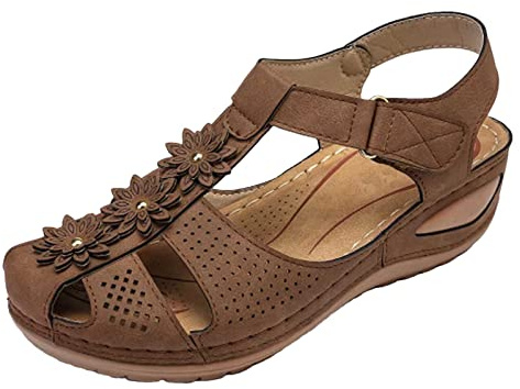 Générique Sandales Femme Été Confortable Bout Fermé Sandales Compensées Mode pour Femmes Premium Orthopédiques Chaussures Plateforme et Nu-Pieds de Plage Anti-Dérapant Respirant