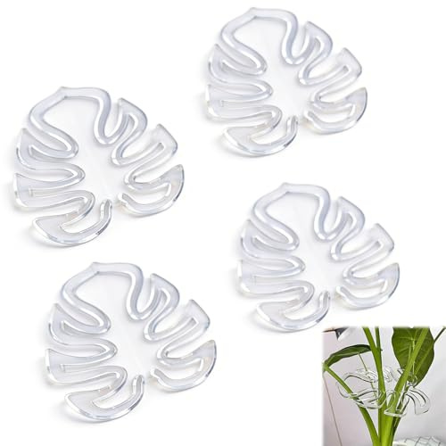 ARYIMYDP Supporto per Pianta Monstera, 4 Pezzi Fermastelo Trasparenti a Forma di Foglia, Supporti Riutilizzabili per Piante Rampicanti, Stabili e Facili da Installare