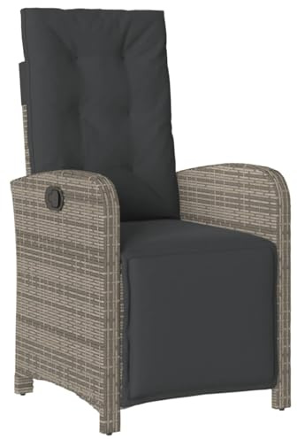 PTUGUOF Verstellbarer Gartensessel mit Fußteil, Poly Rattan Sessel grau, PE Rattan Sessel mit dick gepolsterten Kissen, abnehmbarem und waschbarem Bezug, pulverbeschichteter Stahlrahmen,