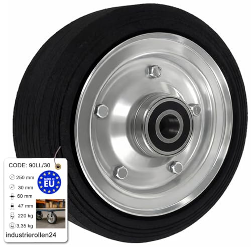 Zscale Ersatzrad Ø250 mm – Schwarzes Industrierad mit Vollgummireifen, Bohrung 30 mm – Robustes Rad für Transportwagen Modell (90LL/30)