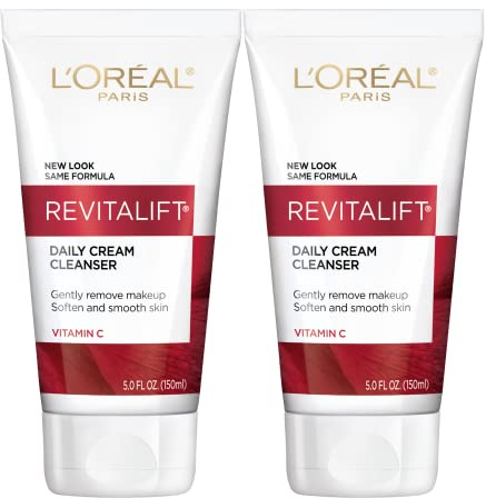 L'Oreal Paris Revitalift Daily Cream Cleanser, Gentle Makeup Remover Face Wash with Vitamin C 5 fl. oz (Pack of 2)