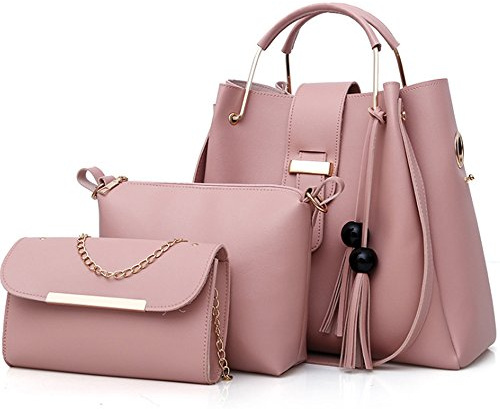 FiveloveTwo Damen 3Pcs PU Leder Tasche Set Handtasche + Schultertasche + Umhängetasche Henkeltaschen Rucksackhandtaschen Shopper Clutches Handbag Set Tote Tragetaschen