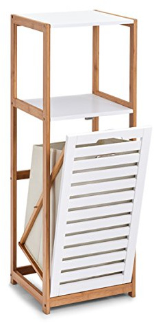 Zeller 18867 - Estantería de pie con Cesta para la Colada, bambú y Tablero de Fibra de Densidad Media, Color Blanco, Aprox. 36 x 33 x 98 cm, Armario de baño, Estante para la Colada