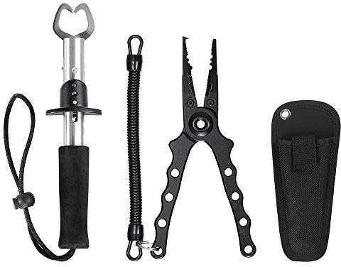 Lixa-da Tragbare Aluminium Angeln Greifer Haken Entferner Angelzangen Multifunktionale Zange Angeln Fischlippengreifer Fish Werkzeuge Set,zum Angeln mit Schnellklemmen