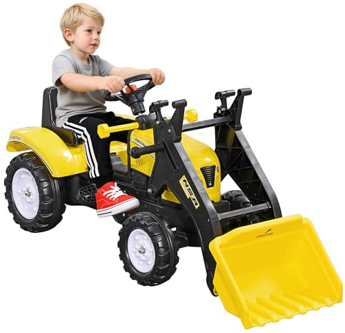 HOMCOM Pedal Go Kart Ride On Excavator W/Front Loader Digger Four Wheels Child Toy, for 3 Years Old