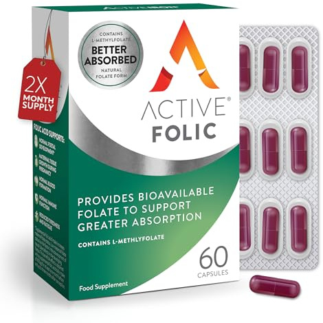 Active Folic Acid Supplement, 400mcg L-Methylfolate, 60 Capsules | Supports Pregnancy & Foetal Development, Fights Tiredness & Fatigue, Maximum Absorption of L-Methylfolate (2 Month Supply)