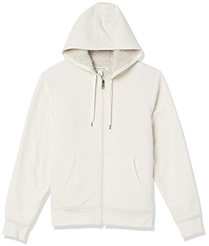 Amazon Essentials Sudadera con capucha de forro polar y cremallera completa, con forro sherpa Hombre, Blanco Roto, S