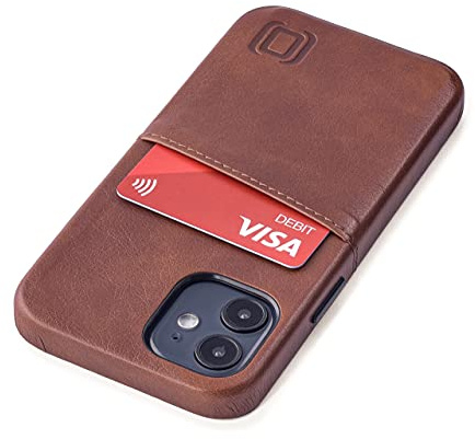 Dockem iPhone 12 mini Handyhülle mit Kartenfach: Wallet Handytasche mit Integrierter Metallplatte für Magnet-Halterung [Exec M2, Braun]