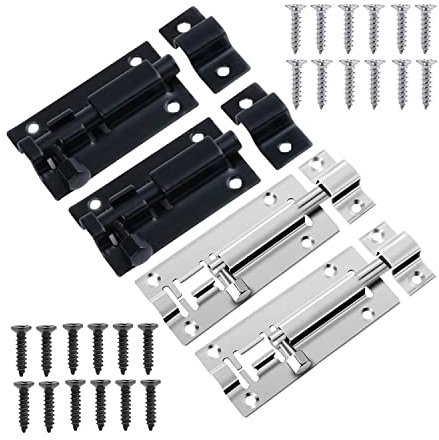 4 Stück Türriegel Edelstahl, Schiebeschloss, Bolzenriegel, Schieberiegel, 2 Zoll Riegelschloss mit Schrauben, Verriegelung für Türen, für Badezimmer, Toilette, Schuppen, Schlafzimmer