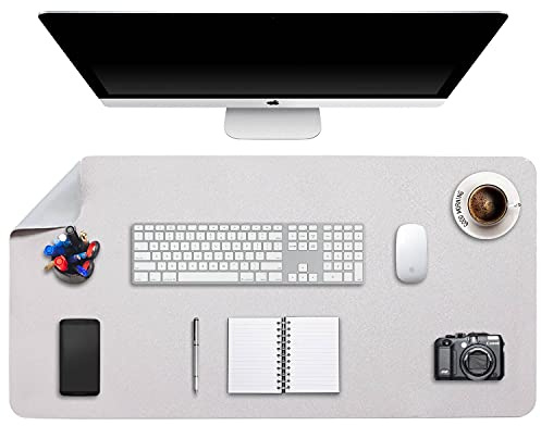DOBAOJIA Tappetino per Mouse Grande, Mouse Pad XXL, Sottomano da Ufficio, Laptop Tappetino, Tappetino Scrivania, Tappetino Scrittura, Uso Doppio Lato Simipelle PU 90 x 43cm Grigio Chiaro/Argento