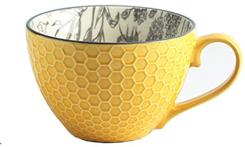 Tazze Da Zuppa Tazza Di Caffè Ceramico Con Manici, Insalatiere Colazione Tazza Di Latte Ciotole Per Cereali Colorate, Tazza in Rilievo Dipinta a Mano Creativa 400 Ml,J