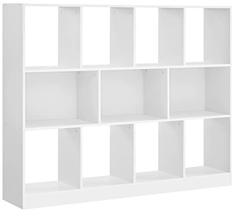 VASAGLE Bücherregal, Regal, Würfelregal, Standregal, 11 offene Fächer, horizontal, vertikal oder kopfüber verwendbar, 30 x 126 x 100 cm, für Wohnzimmer, Arbeitszimmer, Büro, weiß LBC054T14