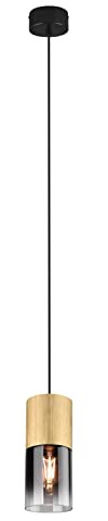 TRIO, Sospensione, Robin 1xE27, max.28,0 W Vetro, Fumé, Finitura: Metallo, Ottone satinato Ø:10,0cm, A:150,0cm IP20,Senza illuminante,Regolabile in altezza,Sorgente luminosa sostituibile