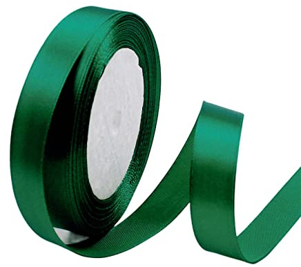 POPOYU Satinband DunkelGrün 15mm,23Meters Dekoration Präsent Geschenkband Breit Schleifenband, Stoffband für Kleid Hochzeit, Taufe und Geburtstag Geschenke,Satin Dekoband, Deko Band Geschenkverpackung