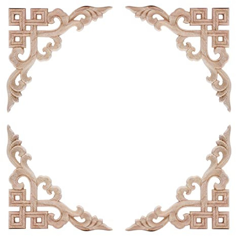 4Pcs Fregi in Legno Decorativi Decorazione in Legno Intagliato Applique Intagliato Onlay Applique Intagliato di Appliques per Mobili Porte Finestre Armadi (Stili 4)