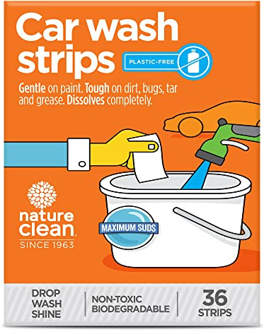 Nature Clean Non-Toxic & Plastic-Free Foaming Car Wash Soap Strips 36 count. Environment-Friendly & Biodegradable CarWash Soap Sheets. Chemical-Free & Eco-Friendly Strip Wash Car Soap Shampoo.