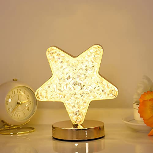 Crystal Star Led Touch Control Table Lamp, USB Rechargeable Acrylic 3 Way Touch Sensor Bedside Star Moon Desk Lamps, Cute Atmosphere LED Nightstand Light for Bedroom Nursery Living Room